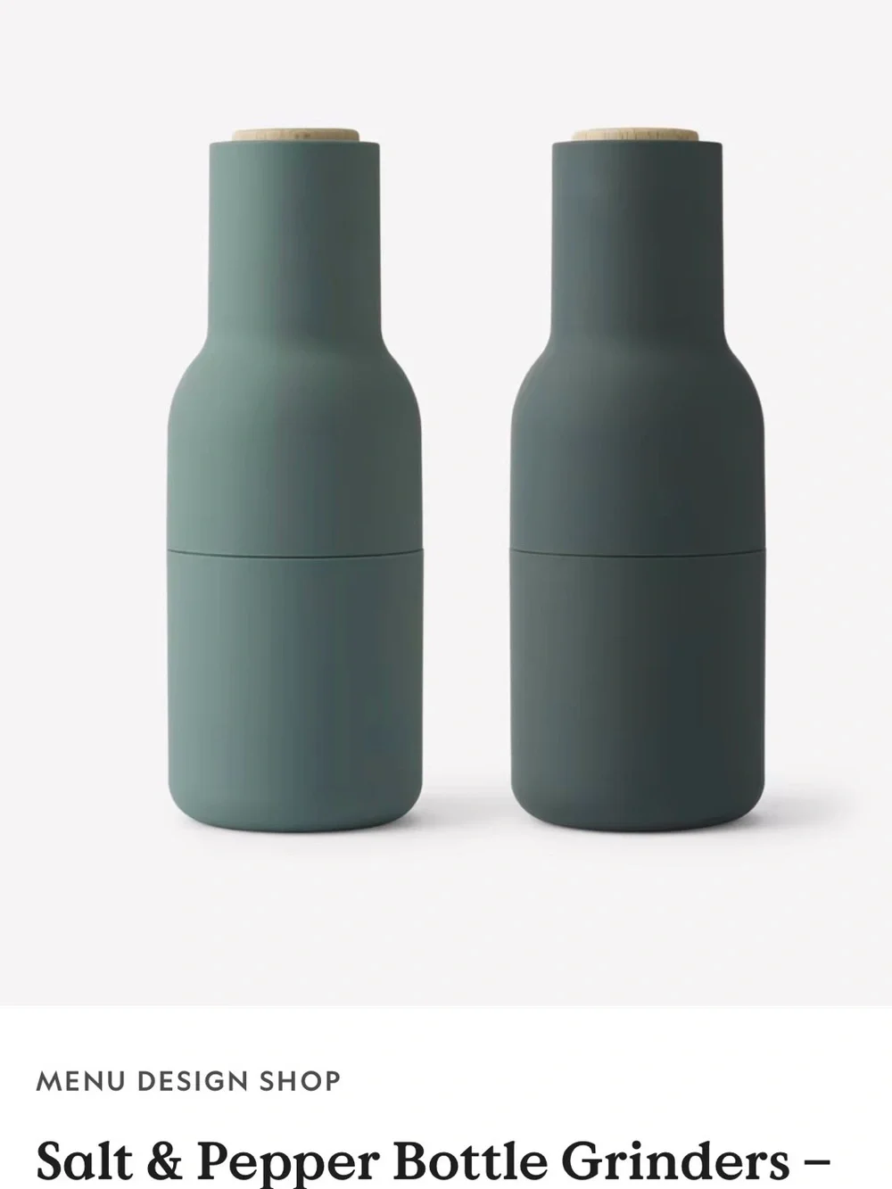 Menu Design/Audo Copenhagen Bottle Grinders w/ Beech Lids - Dk Green